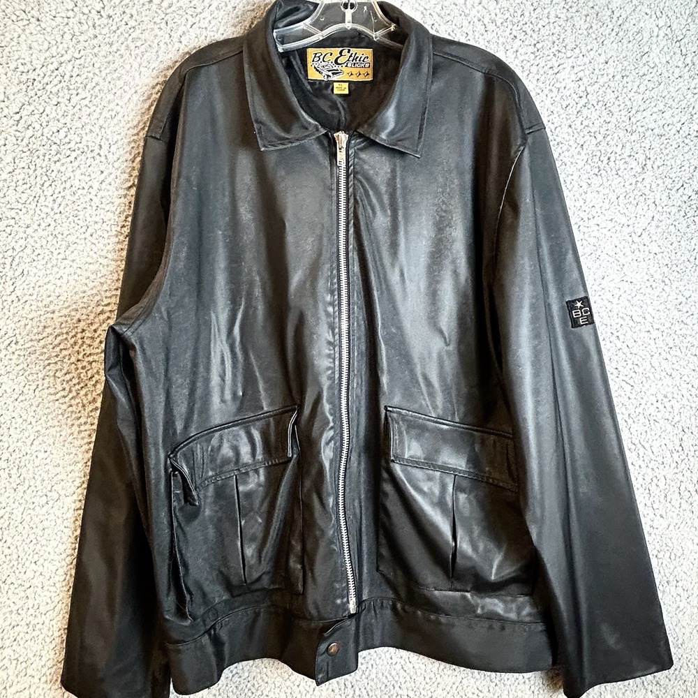 Vintage BC Ethic Faux Leather Rockabilly Style Jacket - Size XL Steam Punk Rock